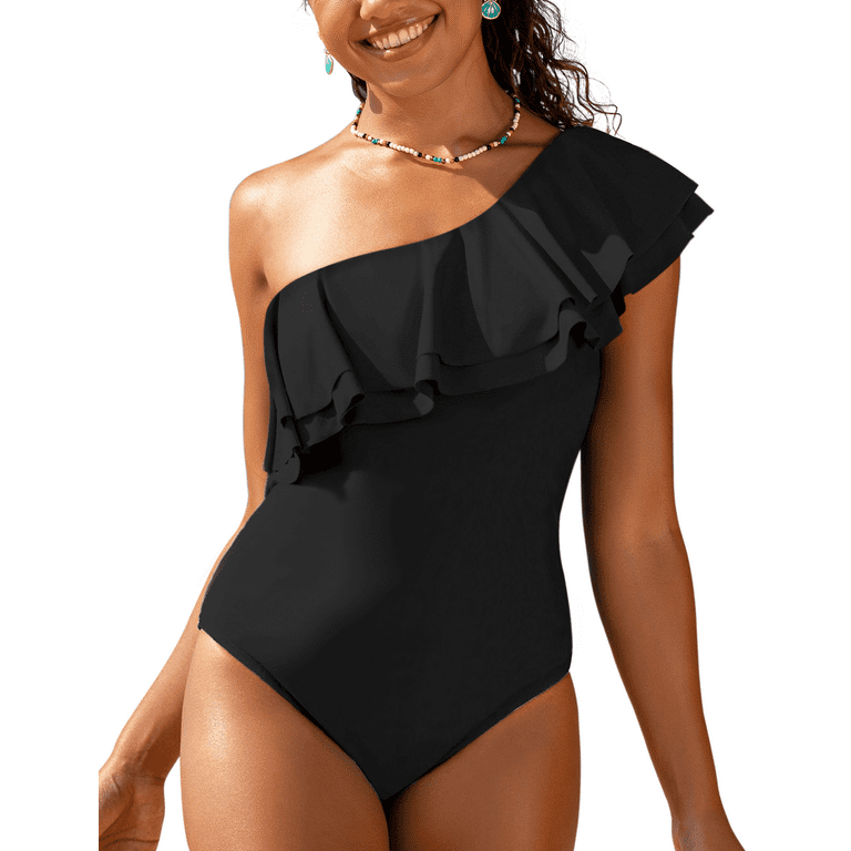 Hilor Women's One Piece Swimsuits Asymmetric Double Ruffles Hilor Women's One Piece Swimsuits Asymmetric Double Ruffles