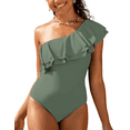 thumbnail image 1 of Hilor Women's One Piece Swimsuits Double Ruffles One Shoulder Monokini Bathing Suits, 1 of 6