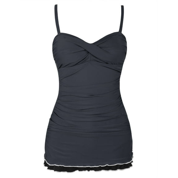 Hilor Women's One Piece Swimsuits Tummy Control Swimwear Ruffle Swimdress with Built in Swim Brief