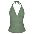 thumbnail image 1 of Hilor Women's Plunging V Neck Halter Swim Tops Shirred Tankini Top, 1 of 4