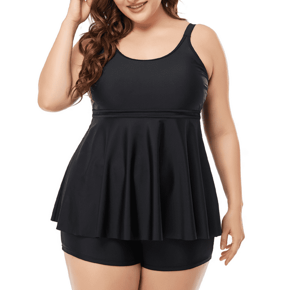 Hilor Women's Plus Size Tankini Bathing Suits Modest Tummy Control Two Piece Swimsuits