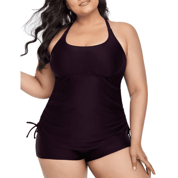 Hilor Women's Plus Size Tankini Swimsuits Stappy Back Two Piece Bathing Suit