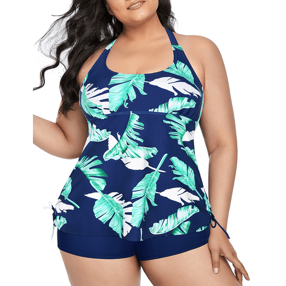 Hilor Women's Plus Size Tankini Swimsuits Stappy Back Two Piece Bathing Suit