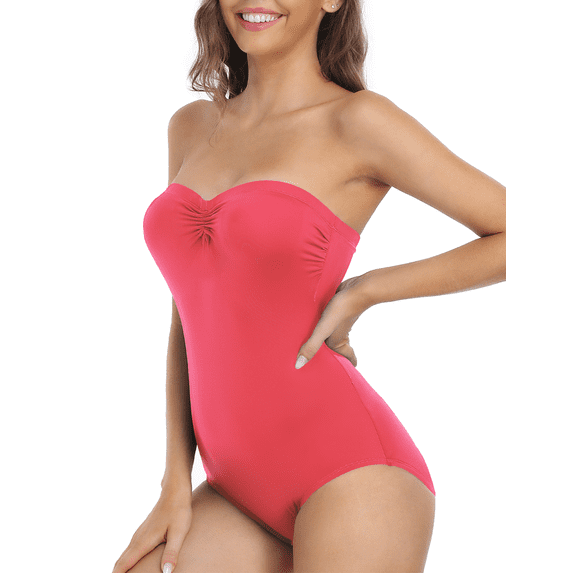 Hilor Women's Strapless One Piece Swimsuit Bandeau Bathing Suits Sexy Slimming Swimwear