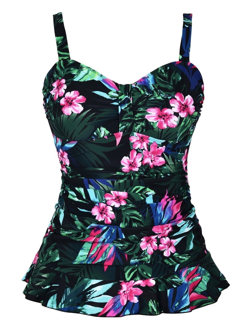 Hilor Damen Tankini-Top Mit Bügel – Bauchkontroll-Schnitt, Gerüscht, U-Ausschnitt, Verstellbare Träger, Aus Polyamid/Spandex