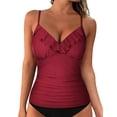 thumbnail image 1 of Hilor Women's Tankini Top Shirred Ruffled Swimsuits V Neck Swimwear Top, 1 of 7