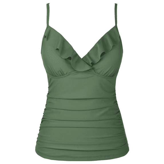 Hilor Women's Tankini Top Shirred Ruffled Swimsuits V Neck Swimwear Top