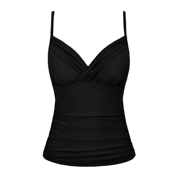 Hilor Women's Tankini Tops Ruched Swimsuits Tummy Control Swimwear Cross Wrap V Neck Bathing Suit Top Only