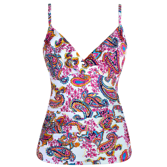 Hilor Women's Tankini Tops Shirred Ruffled Swimsuits V Neck Swimwear Top