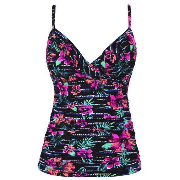 Hilor Women's Tankini Tops Shirred Ruffled Swimsuits V Neck Swimwear Top