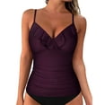 thumbnail image 1 of Hilor Women's Tankini Tops Shirred Ruffled Swimsuits V Neck Swimwear Top, 1 of 7