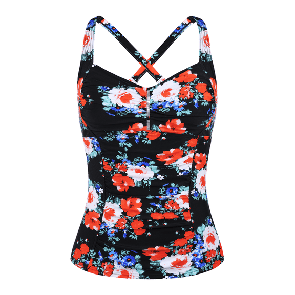 Hilor Women's Tankini Tops Shirred Tummy Control Swimsuits Cross Back Tankini Swimwear Tops