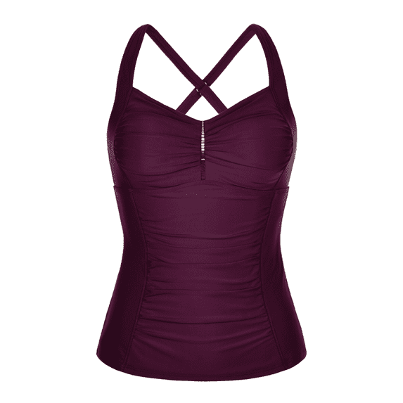 Hilor Women's Tankini Tops Shirred Tummy Control Swimsuits Cross Back Tankini Swimwear Tops