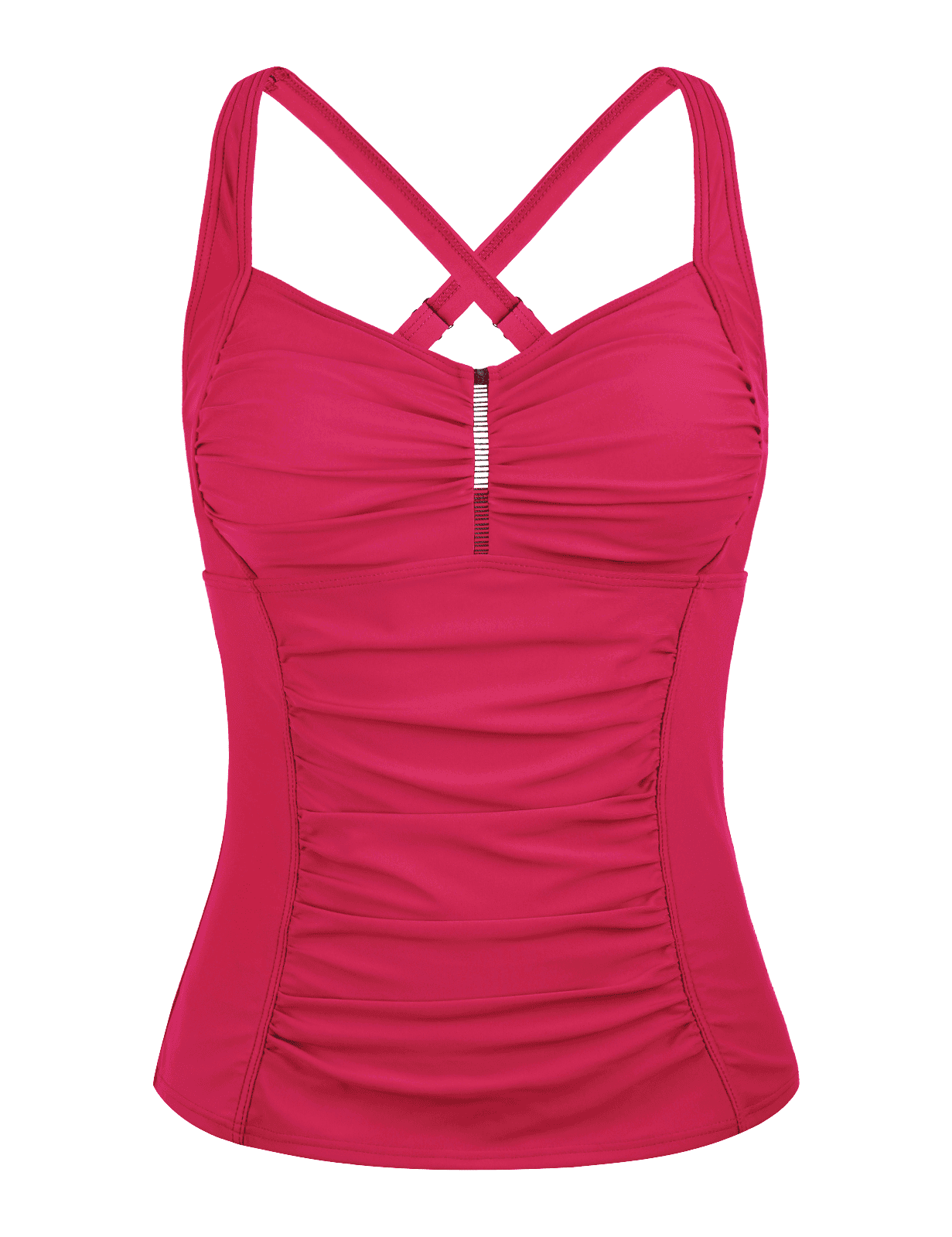 Hilor Women's Tankini Tops Shirred Tummy Control Swimsuits Cross Back