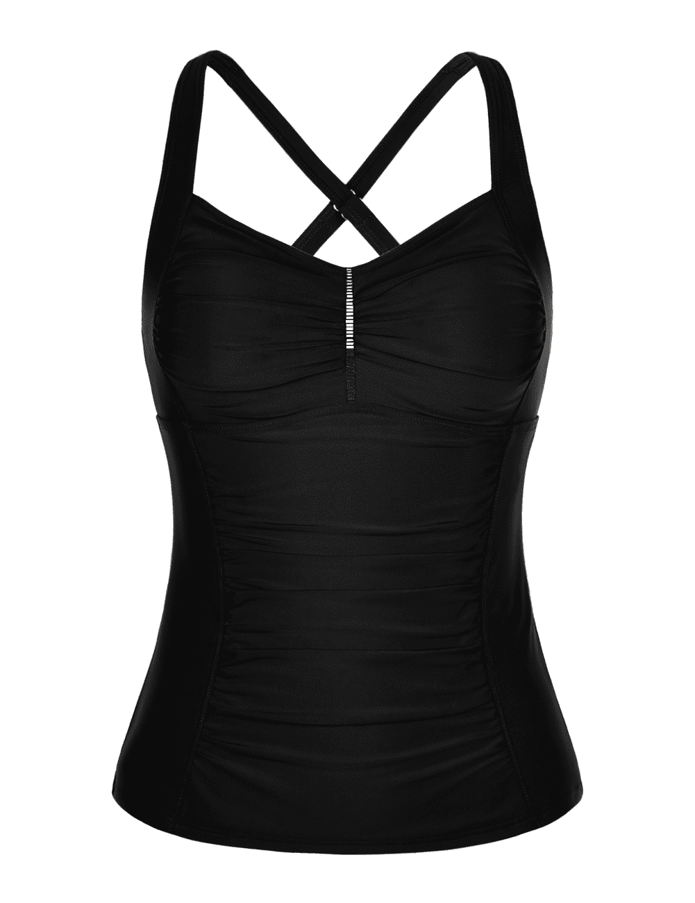 Hilor Women's Tankini Tops Shirred Tummy Control Swimsuits Cross Back