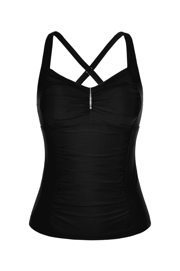 Women's Tankini Tops Shirred Tummy Control Swimsuits Cross Back Tankini Swimwear Tops