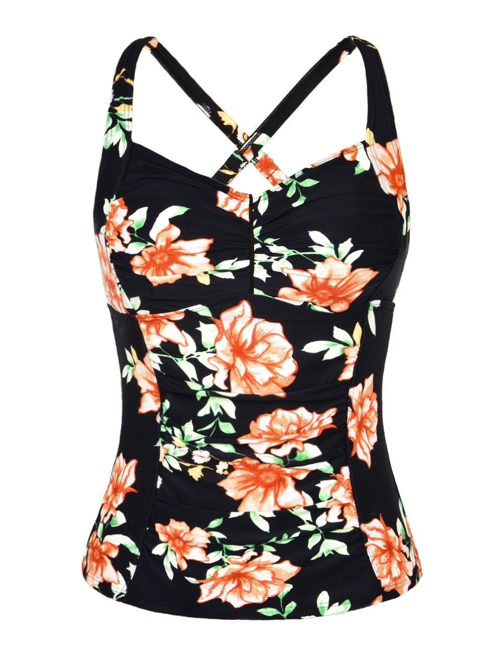 Hilor Women's Tankini Tops Shirred Tummy Control Swimsuits Cross Back