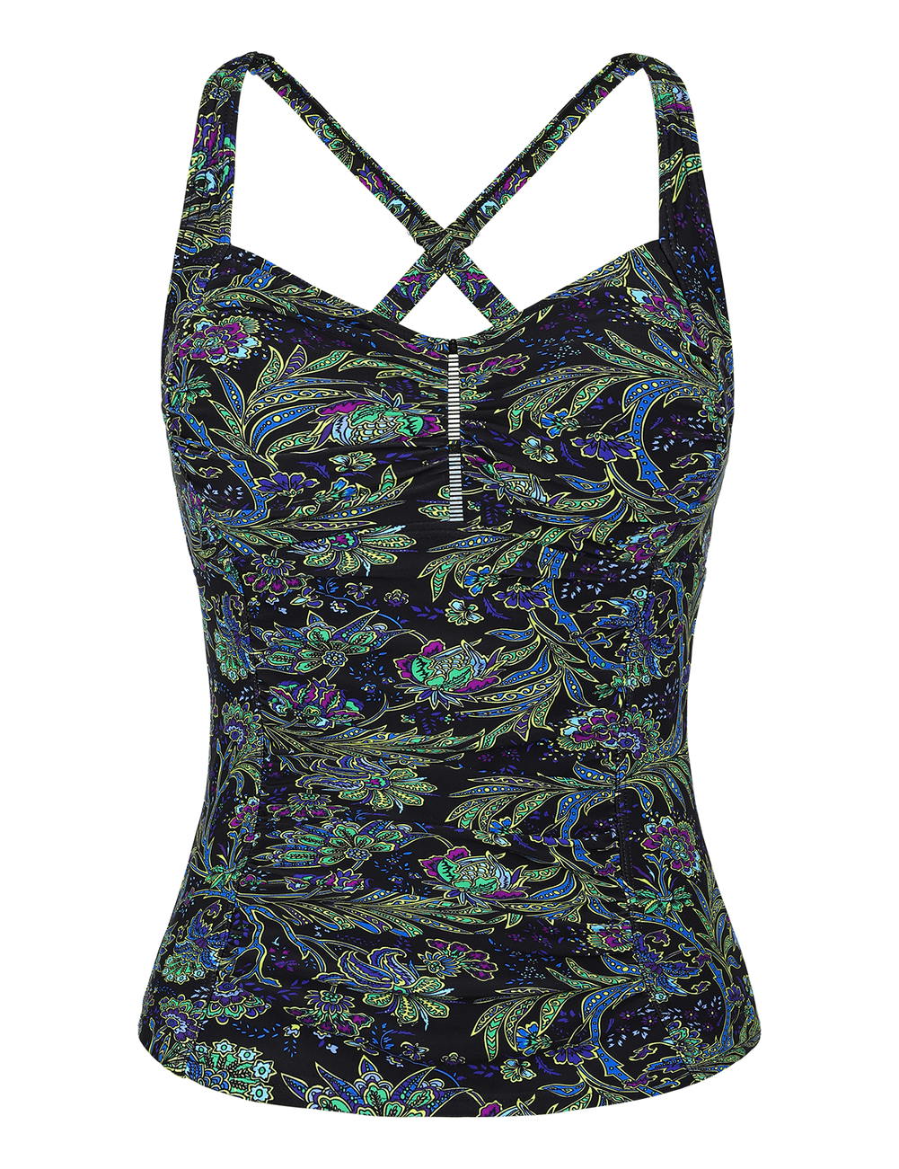 Hilor Women's Tankini Tops Shirred Tummy Control Swimsuits Cross Back ...