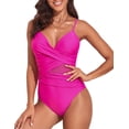 thumbnail image 1 of Hilor Women's Wrap One Piece Swimsuit V Neck Swimwear Surplice Mesh Tummy Control Bathing Suit, 1 of 8