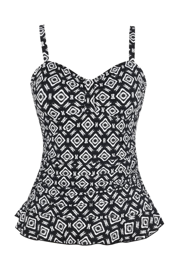 Womens 50's Retro Ruched Tankini Tops Ruffle Hem Swimsuit Tops Plus Size Swim Tops