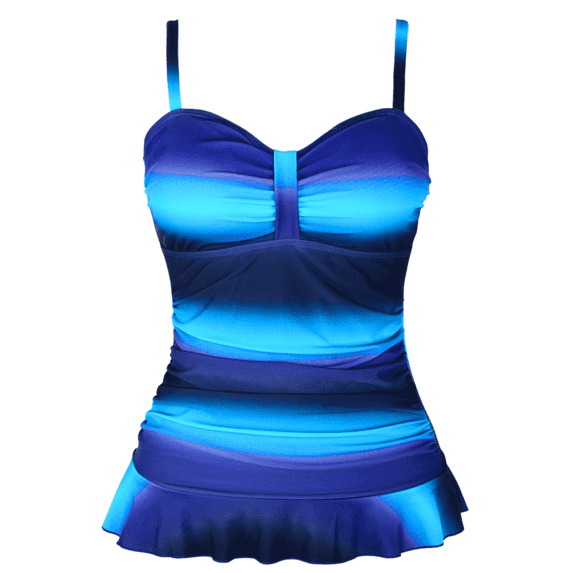 Hilor Womens 50's Retro Ruched Tankini Tops Ruffle Hem Swimsuit Tops Plus Size Swim Tops