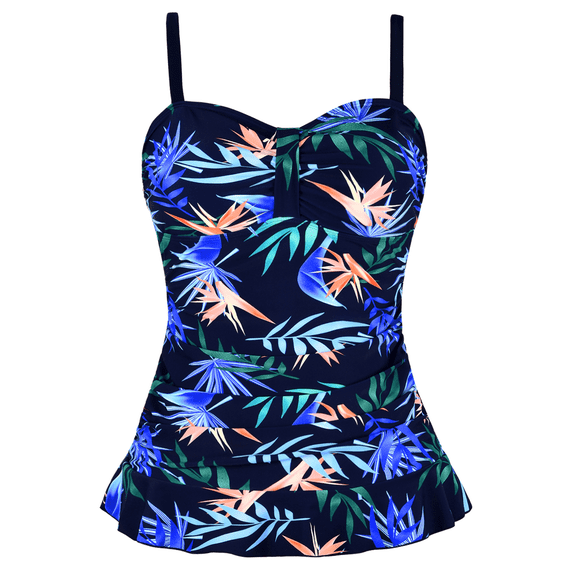 Hilor Womens 50's Retro Ruched Tankini Tops Ruffle Hem Swimsuit Tops Plus Size Swim Tops