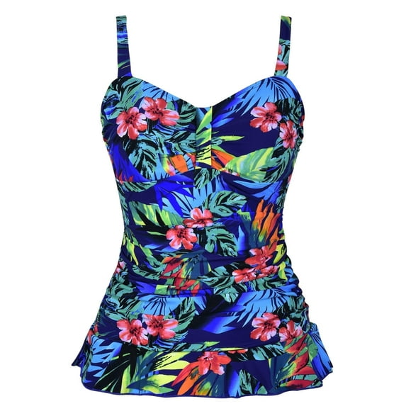 Hilor Womens 50's Retro Ruched Tankini Tops Ruffle Hem Swimsuit Tops Plus Size Swimwear Tops