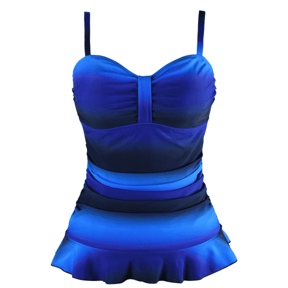 Hilor Womens 50's Retro Ruched Tankini Tops Ruffle Hem Swimsuit Tops Plus Size Swimwear Tops