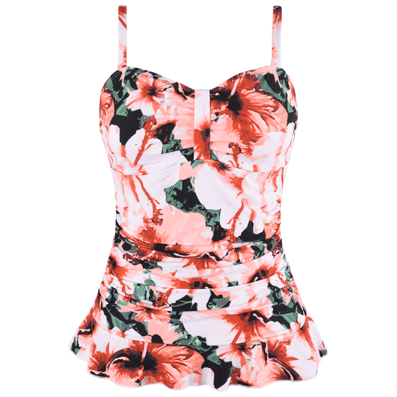 Hilor Womens 50's Retro Ruched Tankini Tops Ruffle Hem Swimsuit Tops