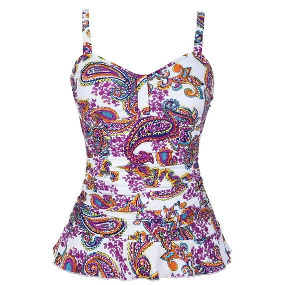 Hilor Womens 50's Retro Ruched Tankini Tops Ruffle Hem Swimsuit Tops