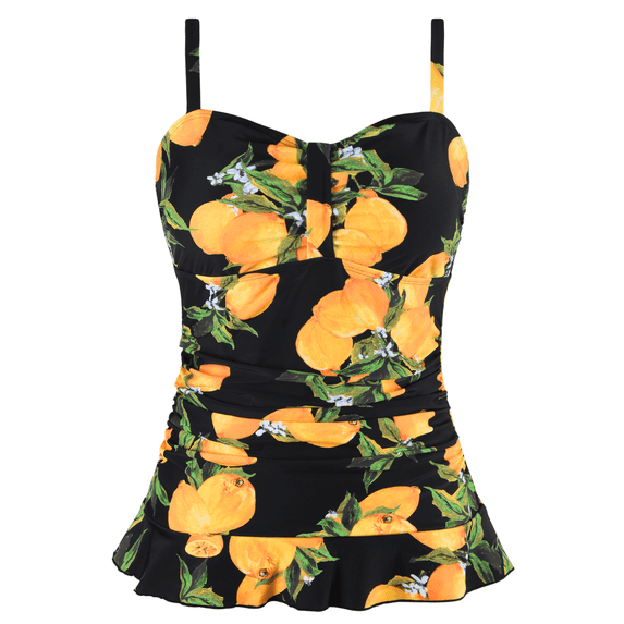 Hilor Womens 50's Retro Ruched Tankini Tops Ruffle Hem Swimsuit Tops