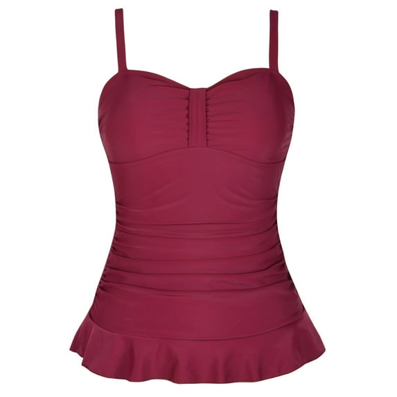 Hilor Womens 50's Retro Ruched Tankini Tops Ruffle Hem Swimsuit Tops