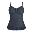 thumbnail image 1 of Hilor Womens 50's Retro Ruched Tankini Tops Ruffle Hem Swimsuit Tops, 1 of 6