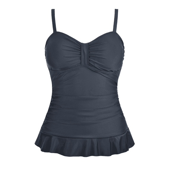 Hilor Womens 50's Retro Ruched Tankini Tops Ruffle Hem Swimsuit Tops