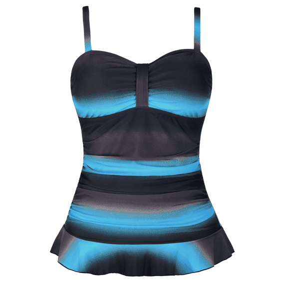 Hilor Womens 50's Retro Ruched Tankini Tops Ruffle Hem Swimsuit Tops