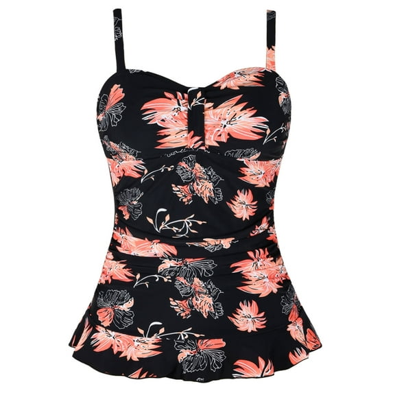 Hilor Womens 50's Retro Ruched Tankini Tops Ruffle Hem Swimsuit Tops