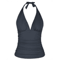thumbnail image 1 of Hilor Womens Bathing Suit Tops Plunging V Neck Halter Swimwear Top Shirred Tankini Top, 1 of 5