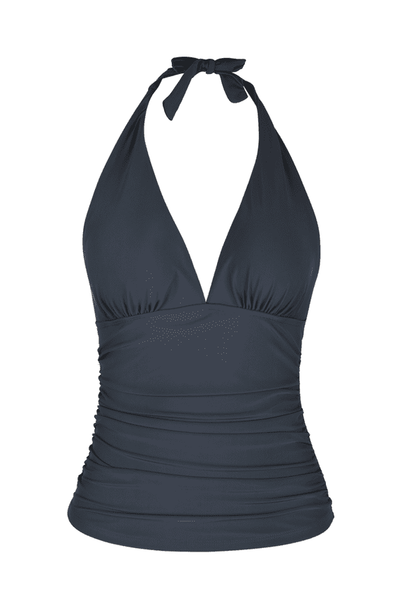 Womens Bathing Suit Tops Plunging V Neck Halter Swimwear Top Shirred Tankini Top