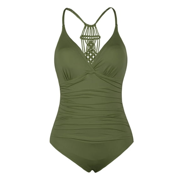 Hilor Womens Halter One Piece Bathing Suits Macrame Back Swimsuits Tummy Control Swimwear