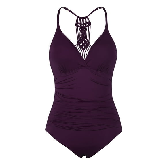 Hilor Womens Halter One Piece Bathing Suits Macrame Back Swimsuits Tummy Control Swimwear