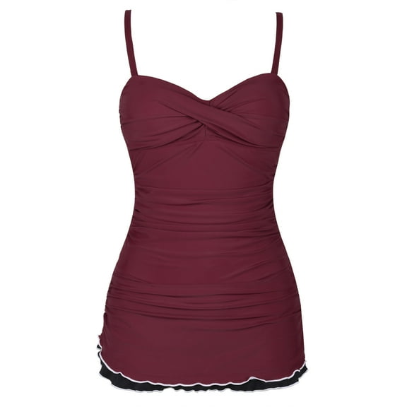 Hilor Womens One Piece Bathing Suit Tummy Control Swimsuit Ruffle Swimdress with Panty