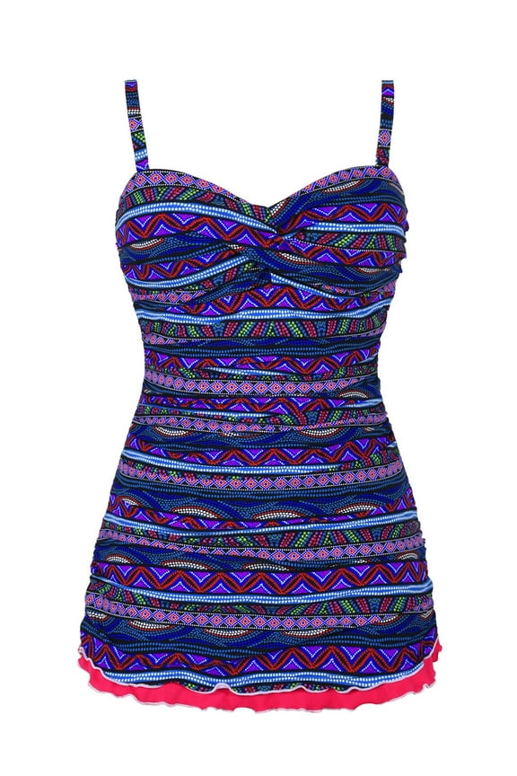 Womens One Piece Bathing Suit Tummy Control Swimsuit Ruffle Swimdress with Panty