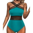 thumbnail image 1 of Hilor Womens One Piece Swimsuits Front Crossover Mesh Bathing Suits Tummy Control Swimwear, 1 of 9