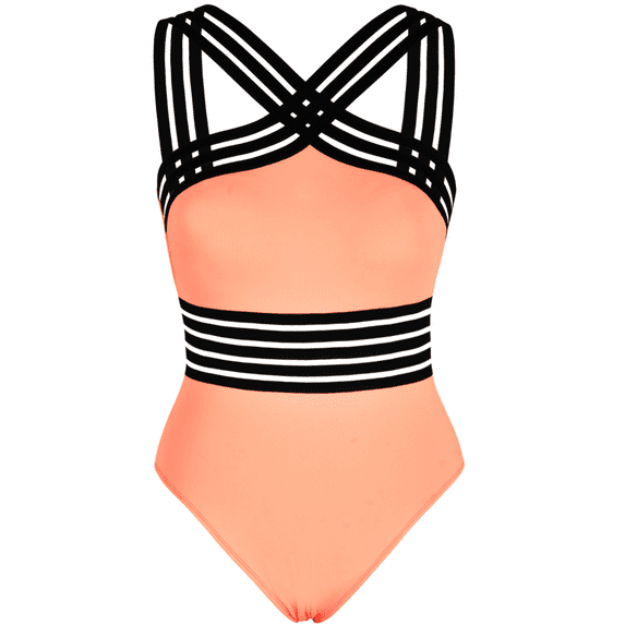 Hilor Womens One Piece Swimsuits Front Crossover Mesh Bathing Suits Tummy Control Swimwear