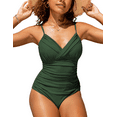 thumbnail image 1 of Hilor Womens One Piece Swimsuits Front Twist V Neck Shirred Bathing Suit Monokini Swimwear, 1 of 8