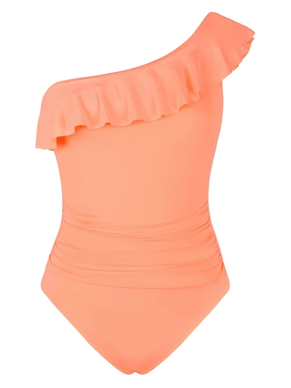 Womens One Piece Swimsuits One Shoulder Swimwear Asymmetric Ruffle Monokinis Bathing Suits