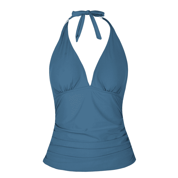 Hilor Womens Plunging V Neck Halter Bathing Suit Tops Shirred Tankini Top
