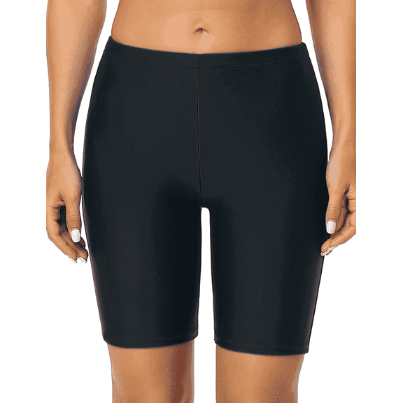 Hilor Womens Plus Size Swim Shorts Rash Guard Swim Bottom Active Sport Surf Shorts UV Long Bike Shorts