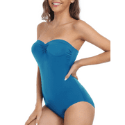 Hilor Womens Strapless One Piece Swimsuit Bandeau Bathing Suits Sexy Slimming Swimwear