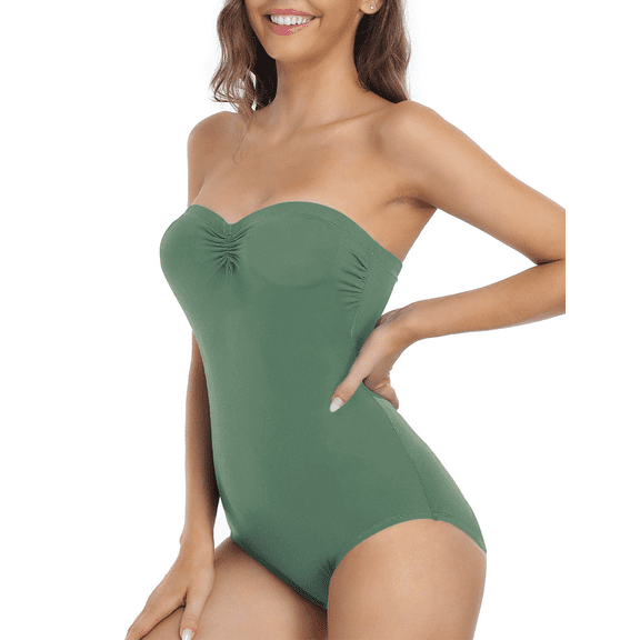 Hilor Womens Strapless One Piece Swimsuit Bandeau Bathing Suits Sexy Slimming Swimwear